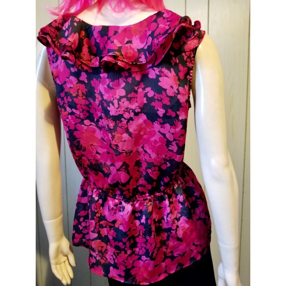 💕Pink Floral Ruffle Chiffon Peplum Top CATO - Picture 6 of 7